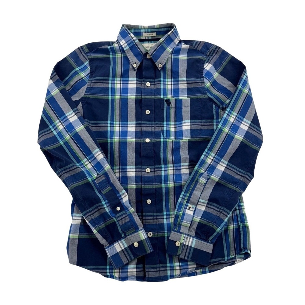 Abercrombie & Fitch Button Down Men Medium Blue Plaid Good Muscle Fit Shirt